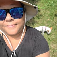 Angela with a drop-in dog